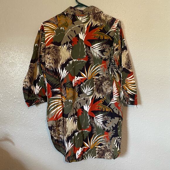 Just Four Inc Mens 38 Medium Floral Hawaiian Shirt Short Sleeve Tee Top Button - Picture 2 of 11